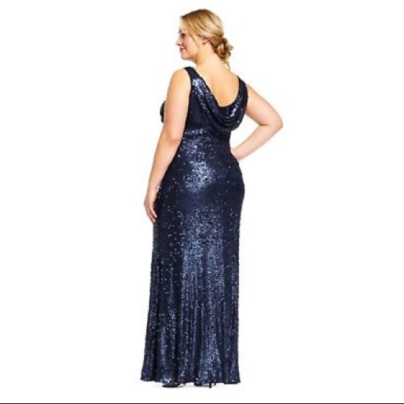 NWT ADRIANNA PAPELL SEQUIN COWL BACK GOWN Sz:16W - Picture 2 of 5